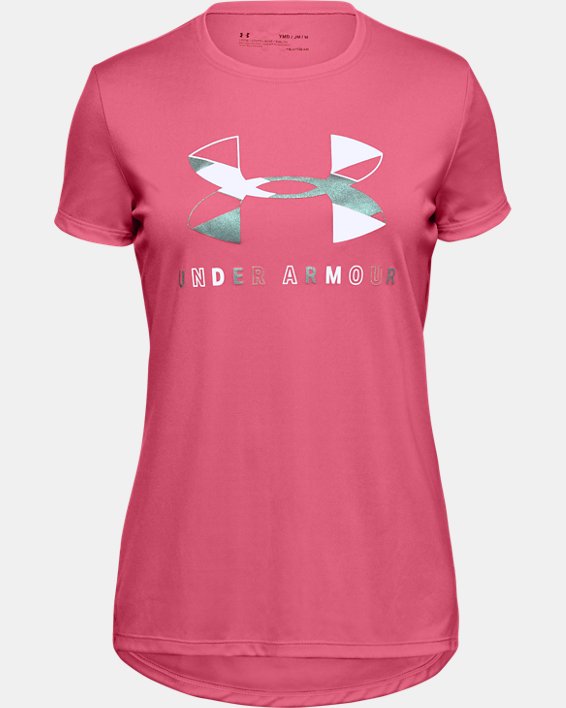 Girls' UA Tech™ Big Logo Short Sleeve, Pink, pdpMainDesktop image number 0